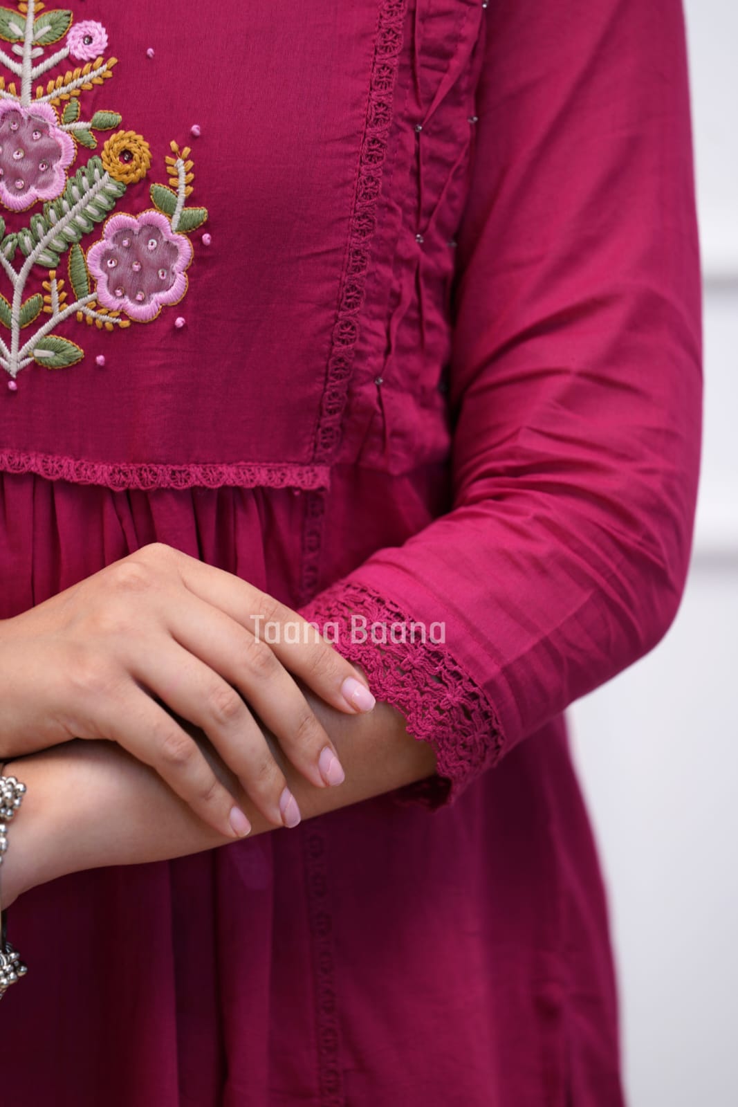 Rani Pink Floral Embroidered Anarkali Set