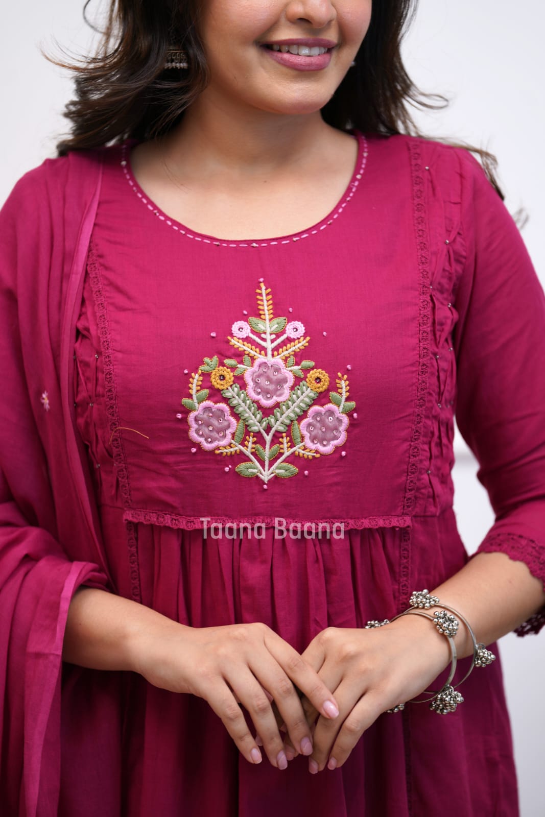 Rani Pink Floral Embroidered Anarkali Set