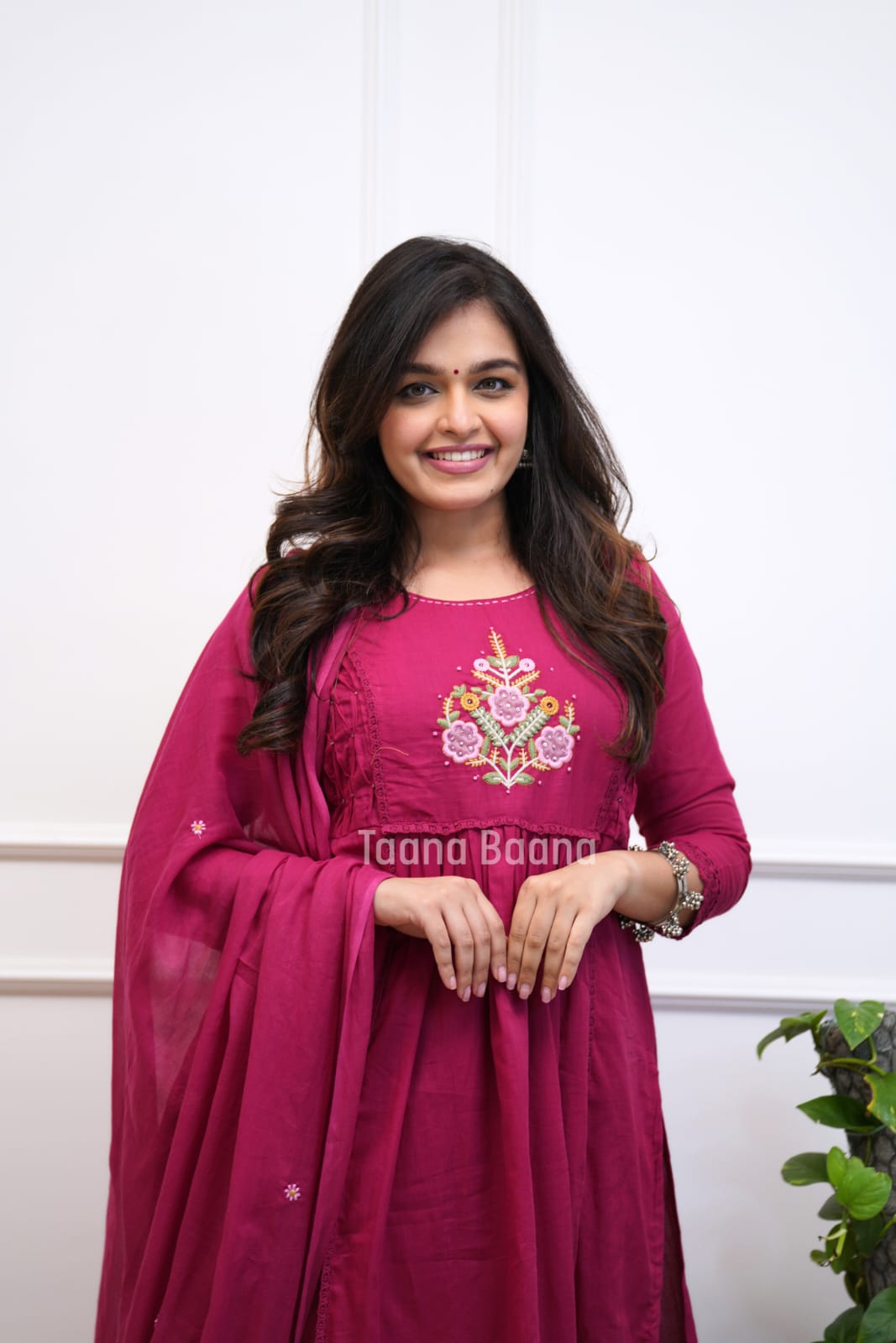 Rani Pink Floral Embroidered Anarkali Set