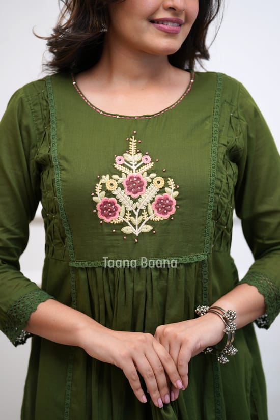 Green Floral Embroidered Anarkali Set
