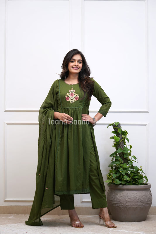 Green Floral Embroidered Anarkali Set
