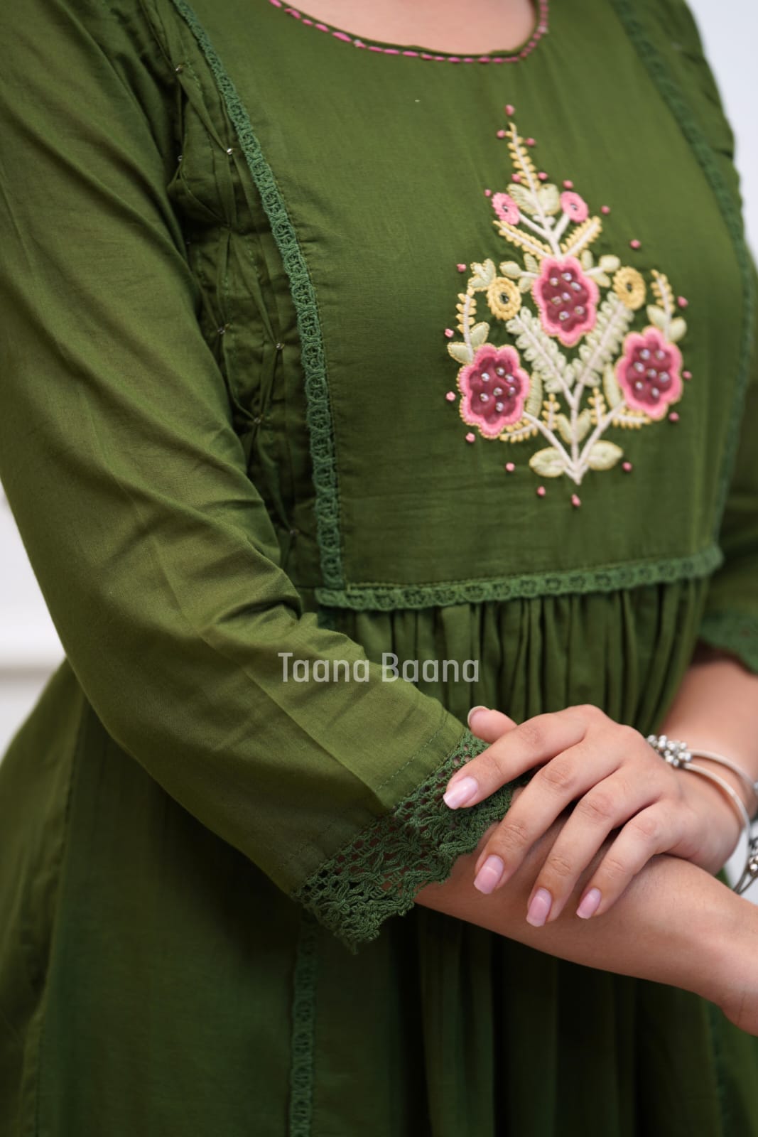 Green Floral Embroidered Anarkali Set