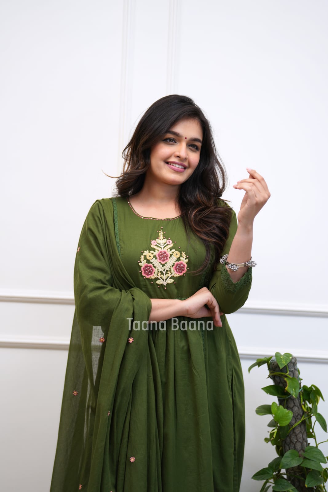Green Floral Embroidered Anarkali Set