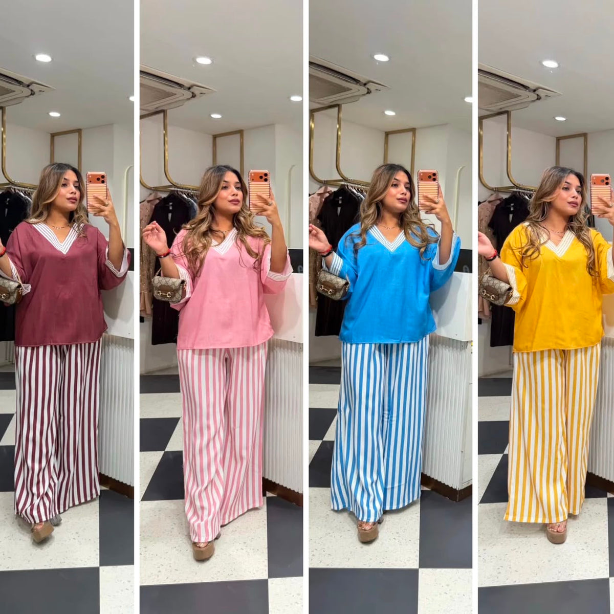 Women’s Blue Top and Striped Palazzo Co-ord Set
