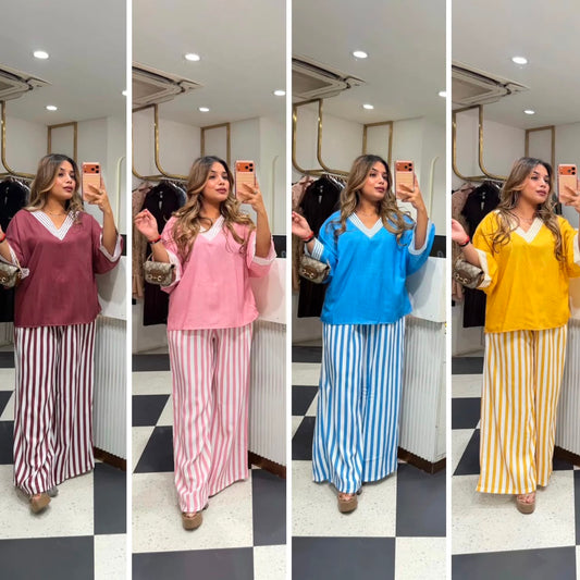 Women’s Pink Top and Striped Palazzo Co-ord Set