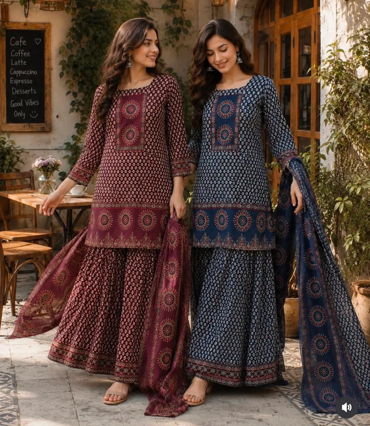 Elegant Printed Kurta Palazzo Set with Dupatta