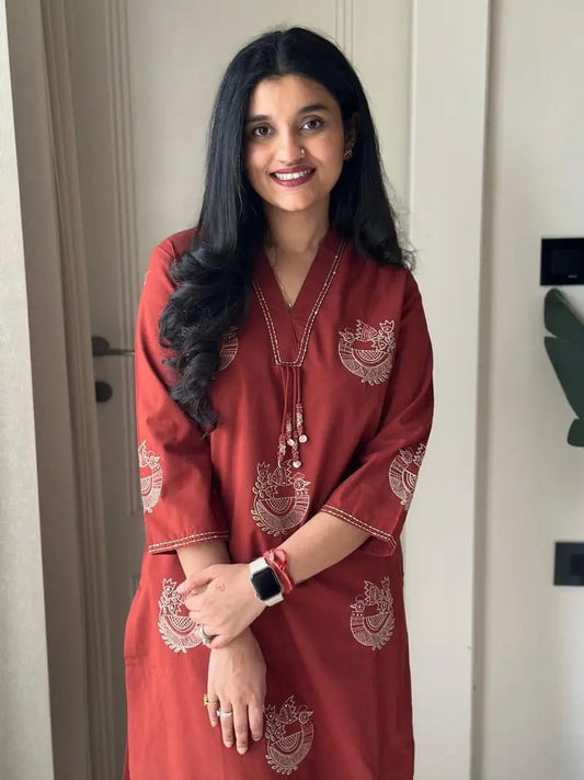 Maroon Cotton Co-ord Set with Tagai Thread Work & Latkan Dori