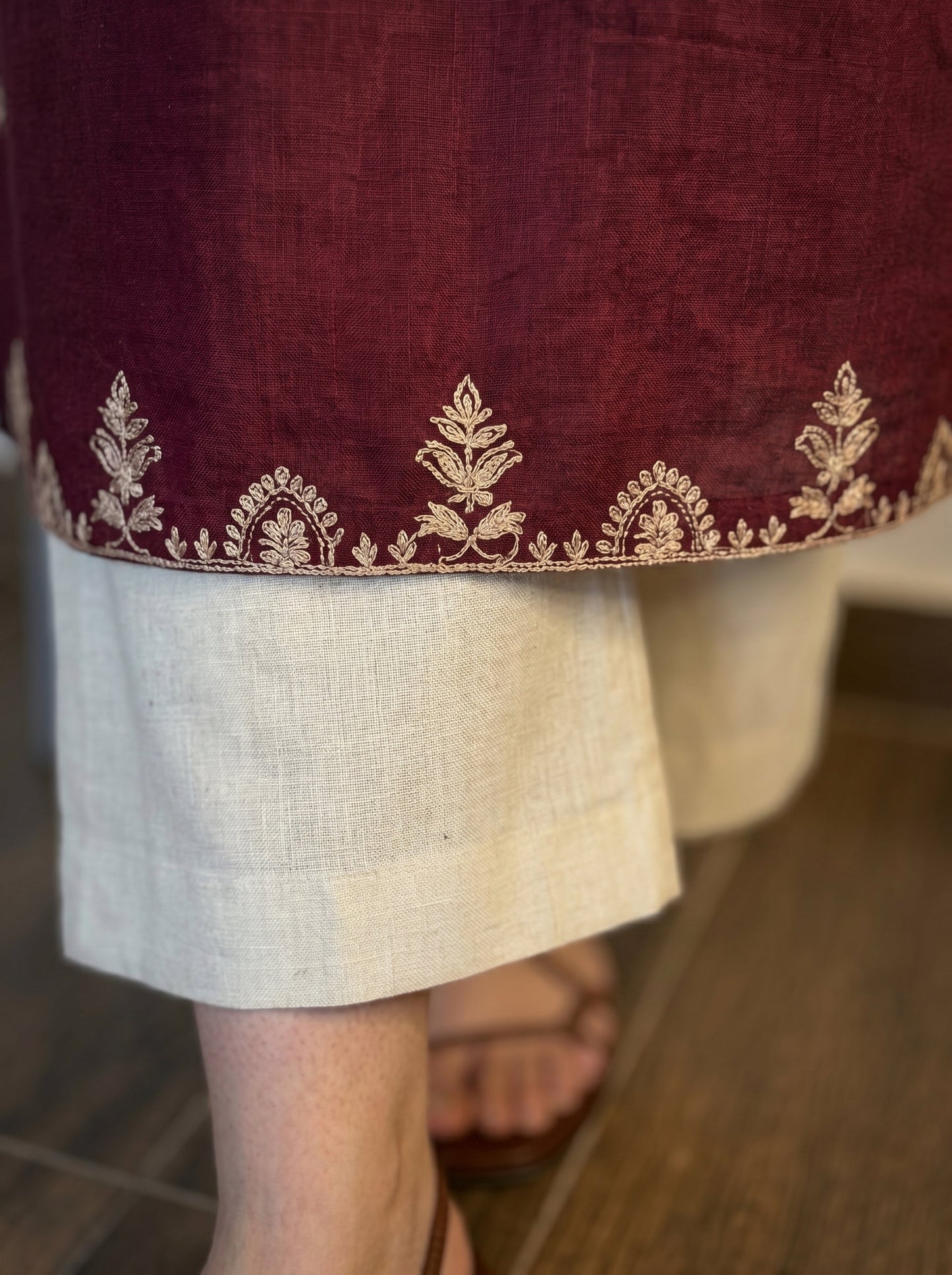 Embroidery Red Cotton Kurta Set with Palazzo Pants