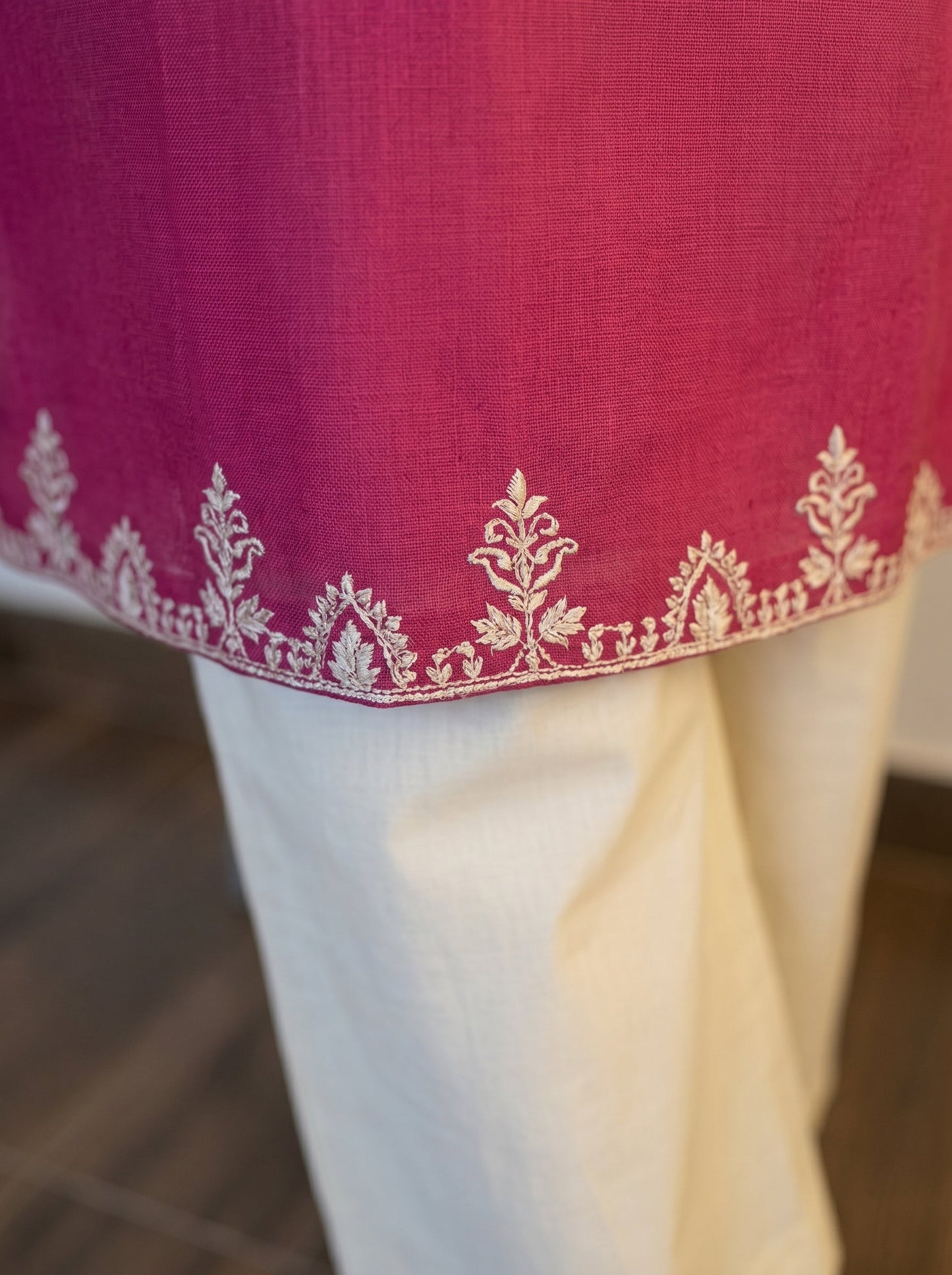 Embroidery Pink Cotton Kurta Set with Palazzo Pants
